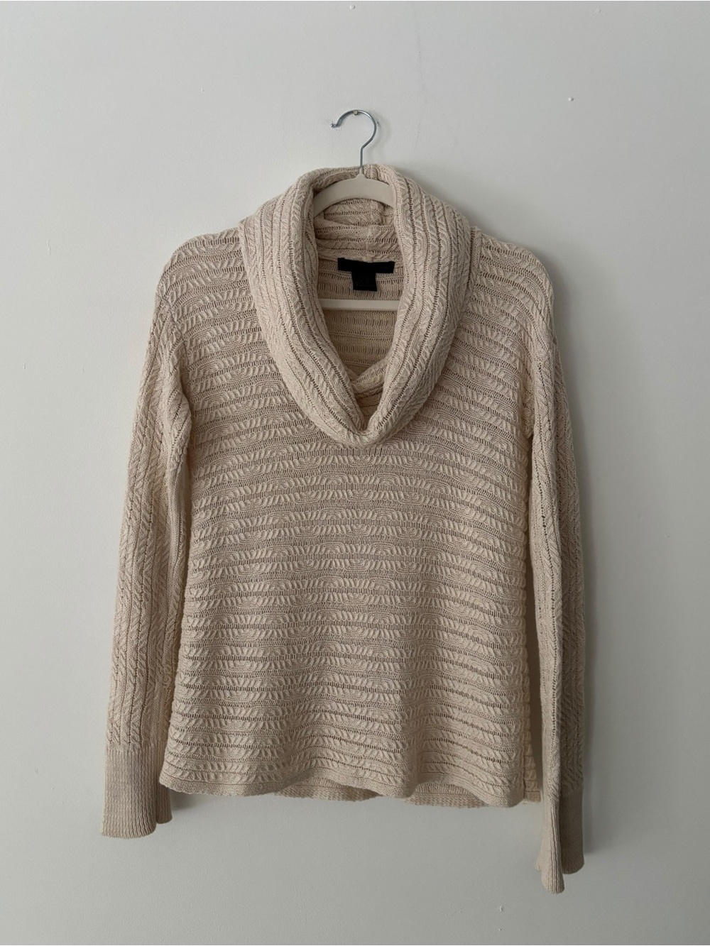 Calvin Klein Jeans Womens Cream Cowl Neck Cable Knit 100% Cotton Sweater Size S